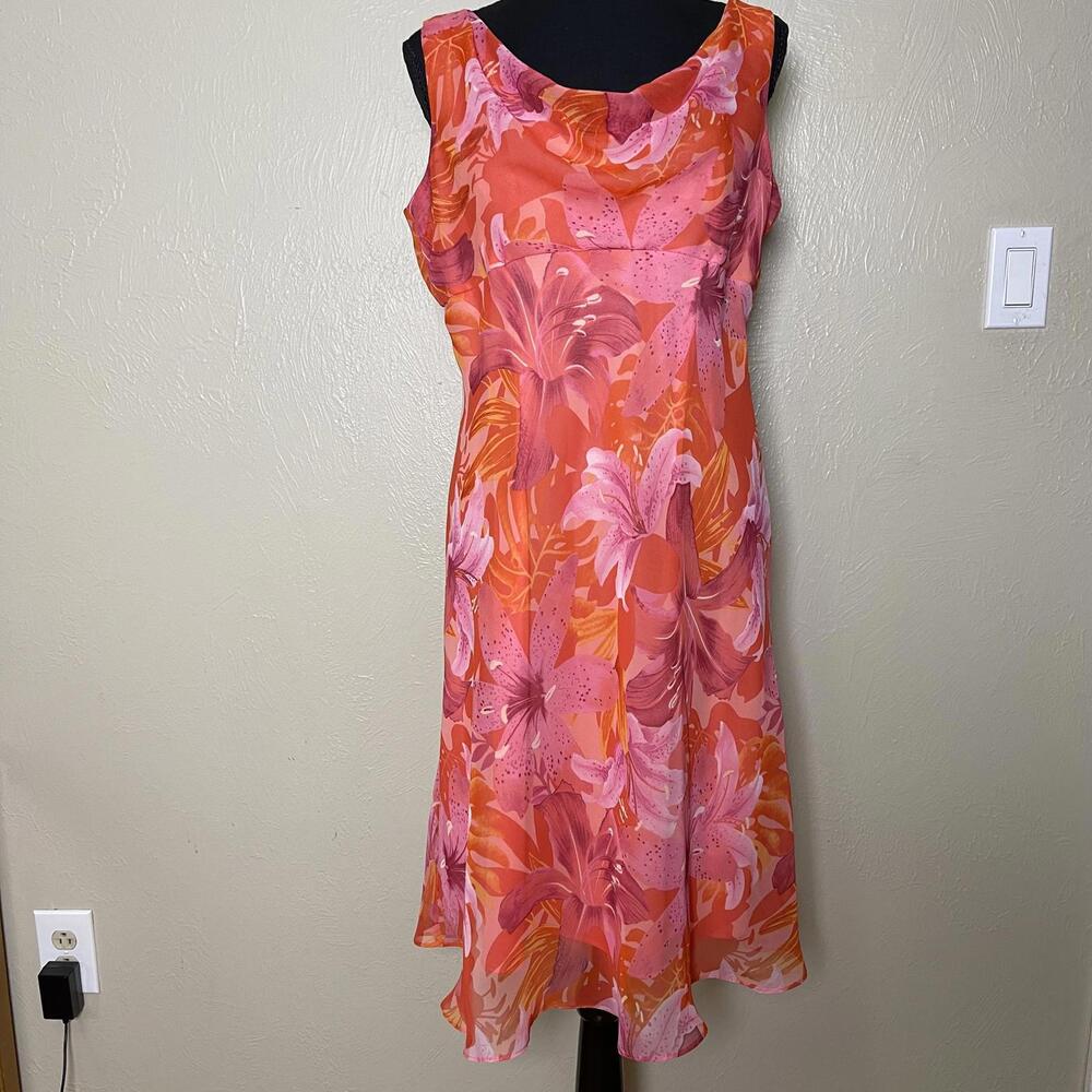 Scarlett Sleeveless Floral Dress Size 10 Tropical Y2K Daydream Pink and Orange